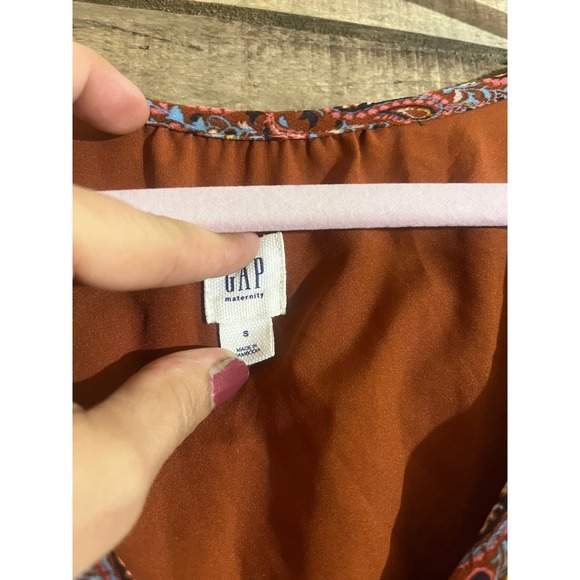 Gap Maternity Rust Orange Paisley Smocked Waist V-Neck Midi Dress Small - Picture 4 of 4